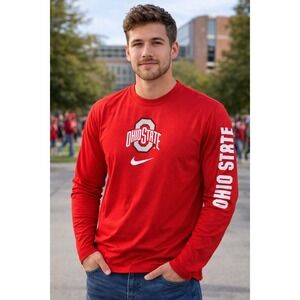 Nike Ohio State Buckeyes Dri FIT Long Sleeve T- Shirt Mens 3XL Red OSU Football